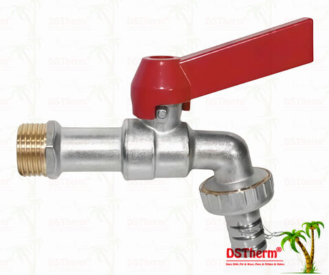 Bibcock de latón niquelado con mango recto de aluminio de alta resistencia, grifo de agua, grifo de agua 1/2"